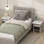 Furinno Tidur Bedside Table Nightstand With Bin Drawer, White/Black, Set Of 2