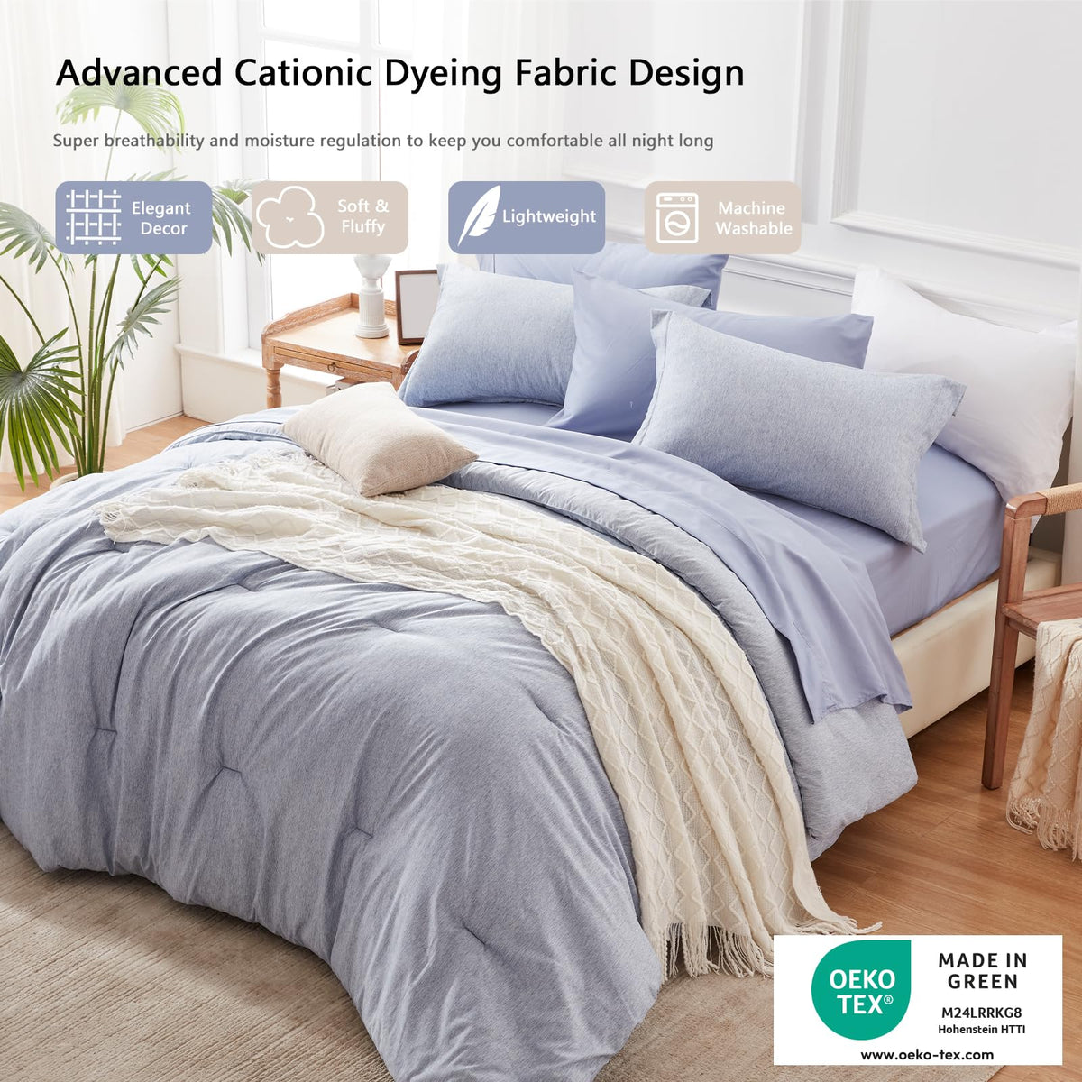 Unilibra King Size Comforter Set 7 Pieces Bed In A Bag - Blue King Soft Bedding Set For All Seasons - Cationic Dyeing Bed Comforter Sets With Comforter, Flat Sheet, Fitted Sheet, Pillowcases & Shams