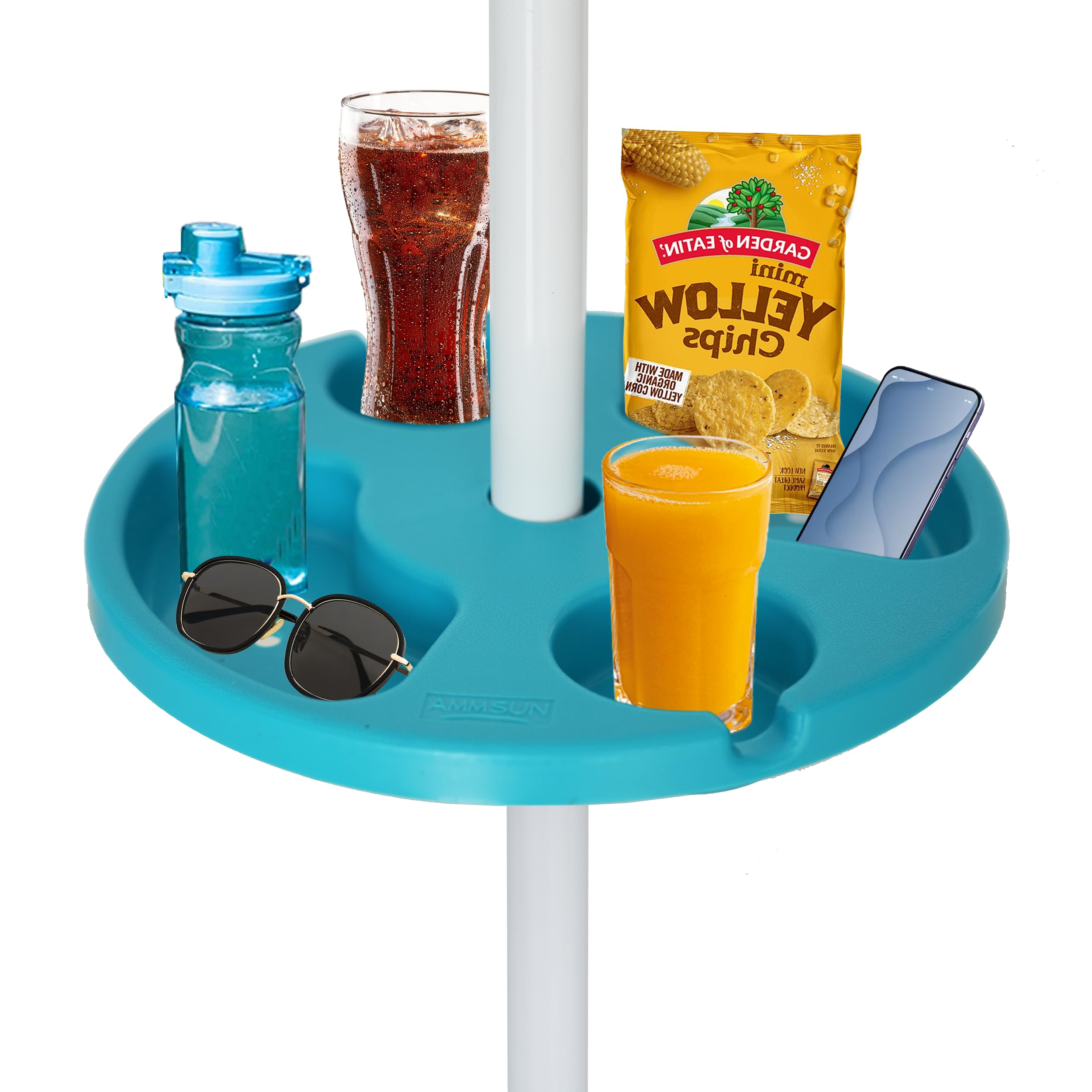 Ammsun 13'' Beach Umbrella Table Tray For Beach, Patio, Garden, Swimming Pool With Cup Holders, Snack Compartments Teal