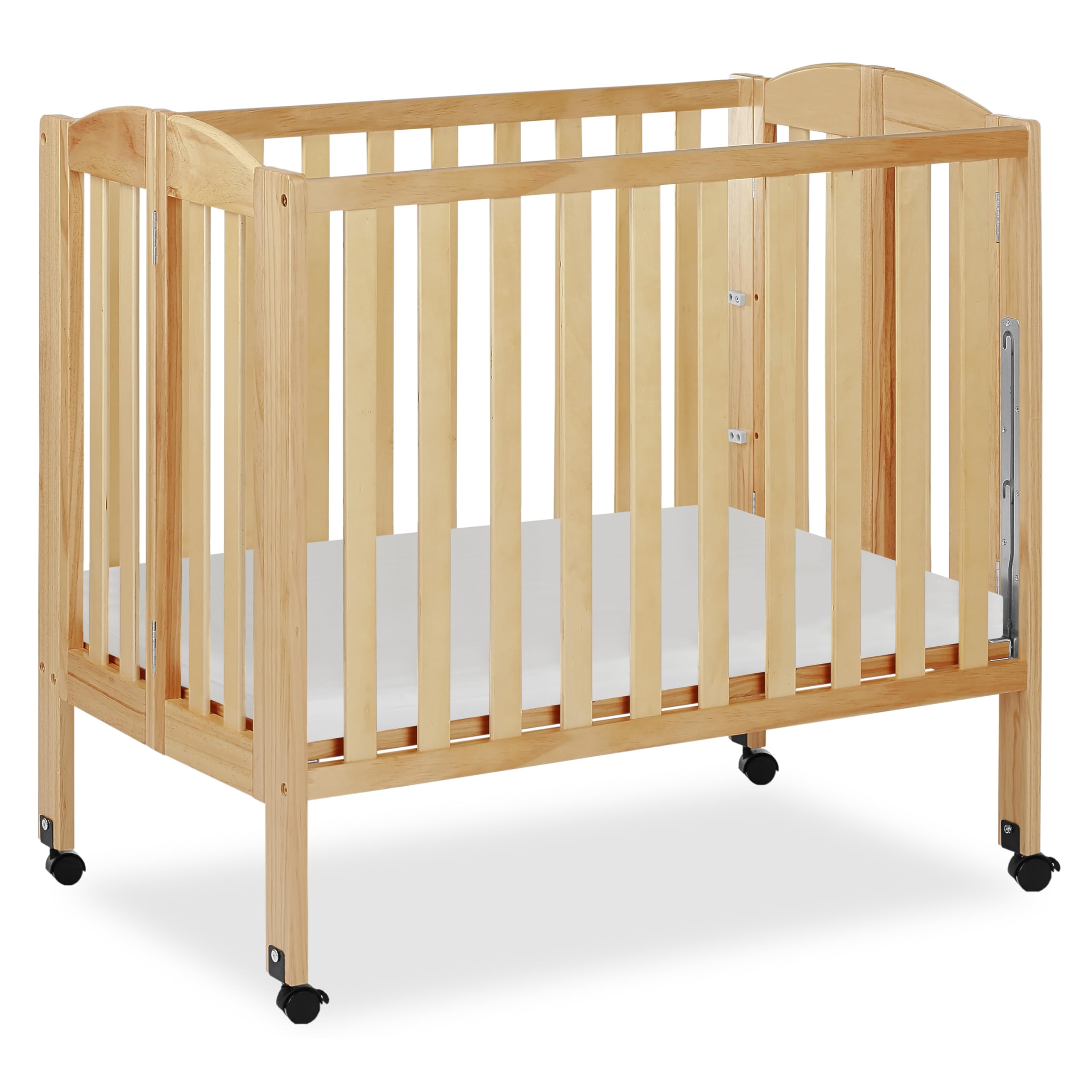 Dream On Me 3 in 1 Portable Folding Stationary Side Crib in Natural, Greenguard Gold Certified, Safety Wheel with Locking Caster