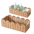 Quincry Scalloped Edge Organizer Basket for Toilet Tank Top with Wooden Handle, Wicker Storage Over Above Behind Toilet, Hand Wo