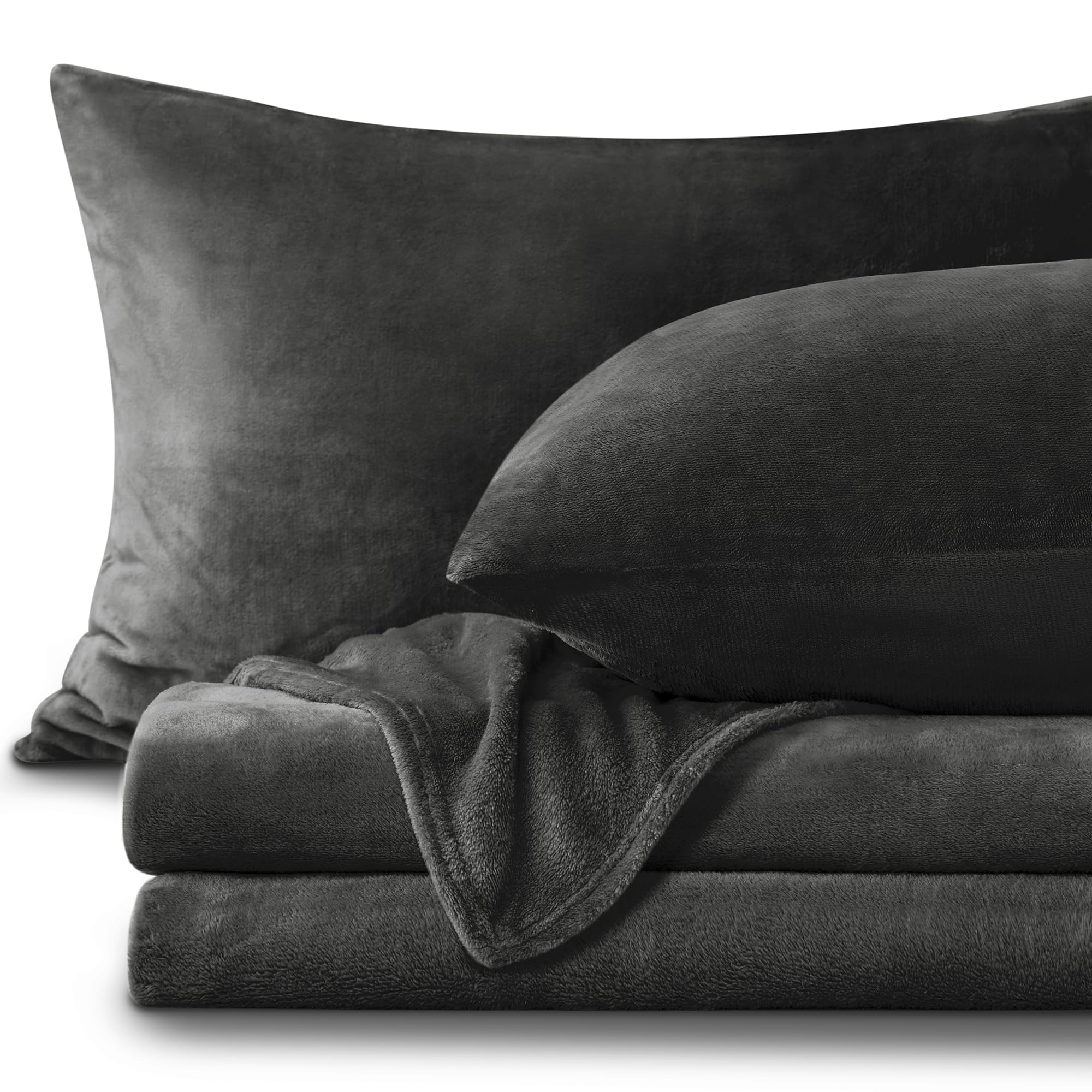 Bedelite Flannel Sheets King Size Dark Grey - Super Soft Fleece Sheets Set Fluffy Extra Plush, 4 Piece(Include Fitted Sheet, Fla