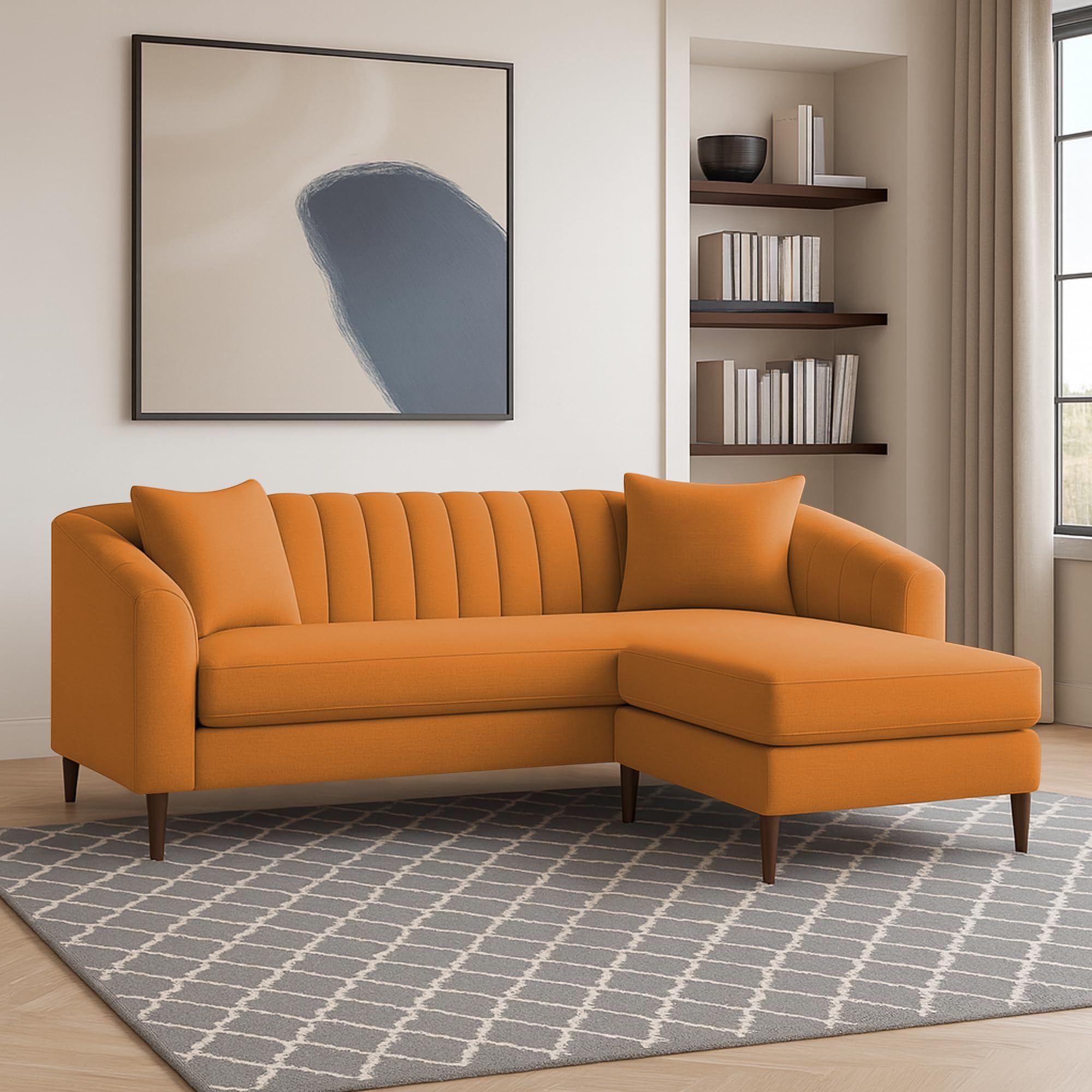 Casaliving Doraldo 4 Seater L Shape Convertible Sofa Set For Living Room, 3 Seater & Ottoman Modular Sectional Couch For Small S