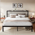 SHA CERLIN King Size Bed Frame with Headboard Shelf, Heavy Duty Platform Bed Frame with Strong Metal Foundation, No Box Spring N