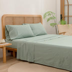 Bestouch Sheet Set 100% Washed Cotton Linen Feel Super Soft Comfortable Chic Lightweight 4 Pcs Home Bedding Set Solid Green Full