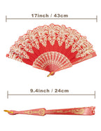 Eosau Handheld Chinese Folding Fan Hand Fans For Women Foldable Bulk For Party Wedding Church Dancing (Red)