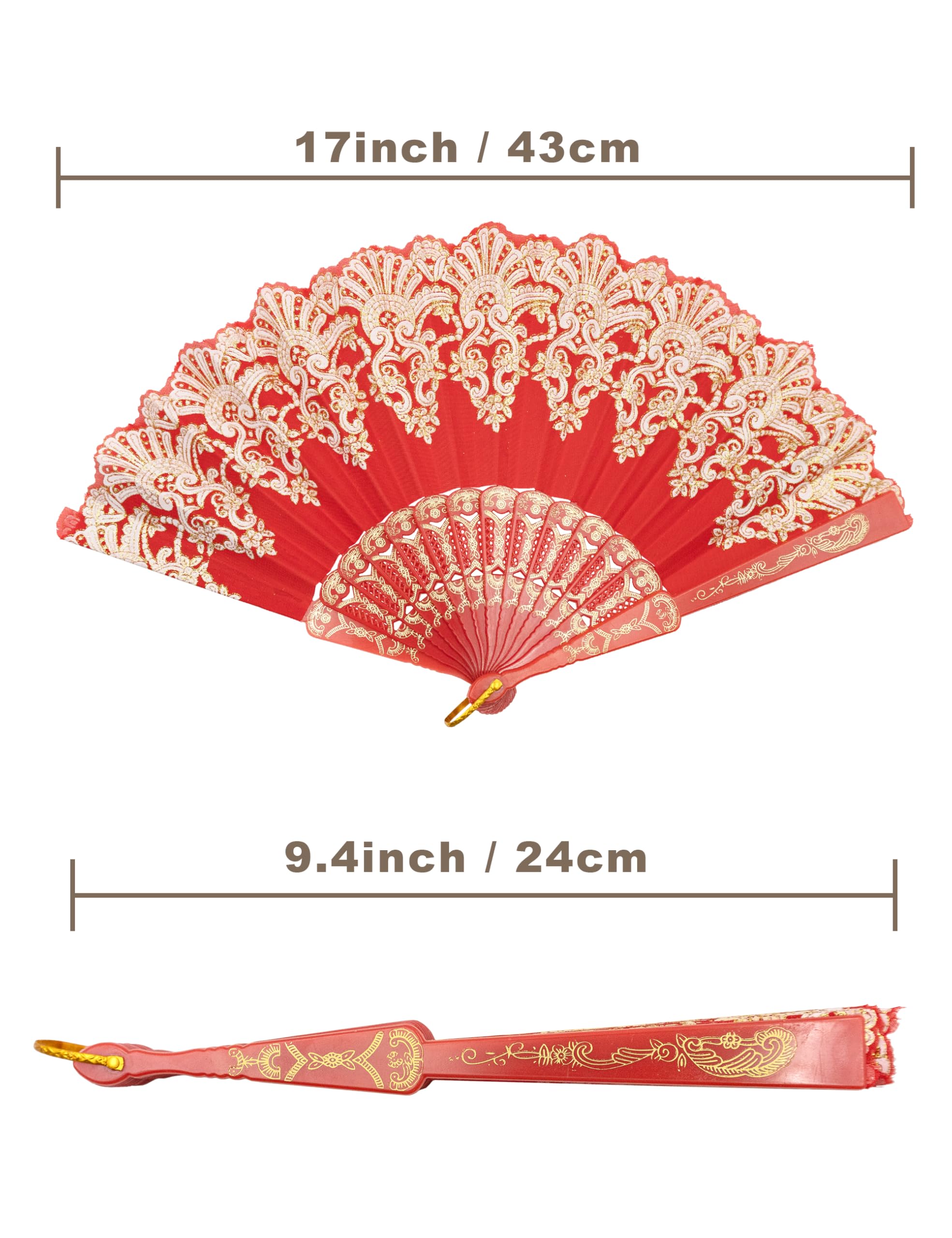 Eosau Handheld Chinese Folding Fan Hand Fans For Women Foldable Bulk For Party Wedding Church Dancing (Red)