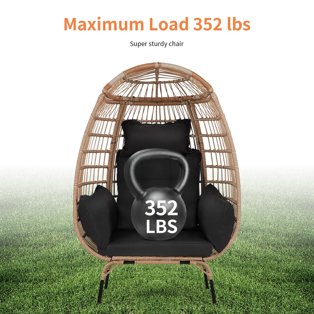 Paylesshere Egg Chair Egg Basket Rattan Chair Steel Frame Oversized Indoor Outdoor Lounger Simple Installation With 4 Comfort Cushion And Stand,352Lb Capacity For Patio Garden Living Room,Black
