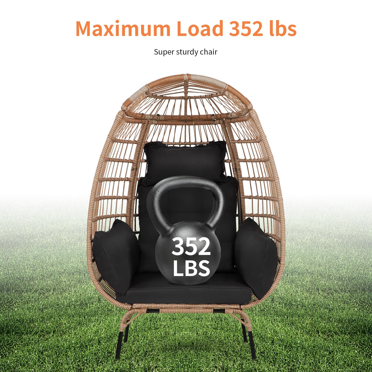 Paylesshere Egg Chair Egg Basket Rattan Chair Steel Frame Oversized Indoor Outdoor Lounger Simple Installation With 4 Comfort Cushion And Stand,352Lb Capacity For Patio Garden Living Room,Black