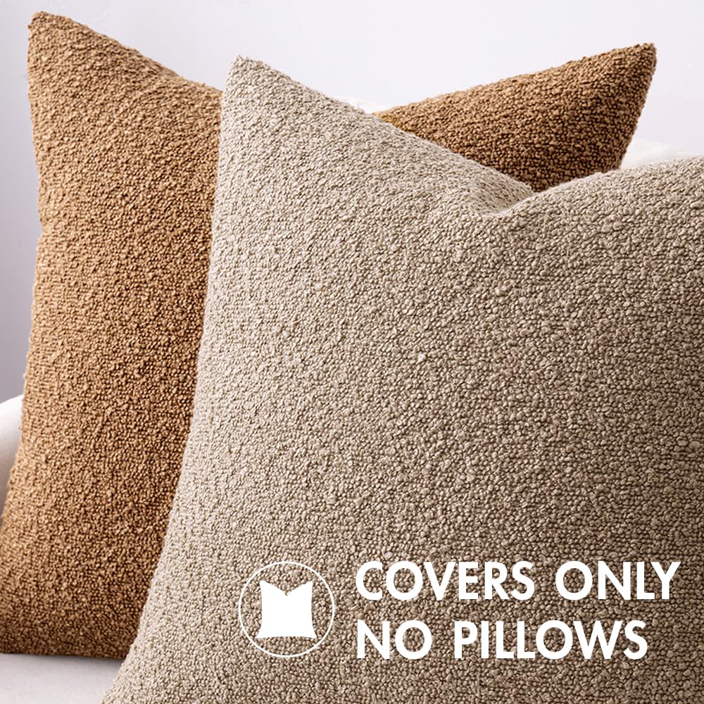 Miulee 18X18 Inch Decorative Pillow Covers For Couch Bed Set Of 2 Textured Boucle Neutral Throw Pillows Khaki Accent Solid Cushion Pillowcase Cozy Soft Chair Sofa Livingroom Home Decor