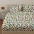 Huesland By Ahmedabad Cotton 144 Tc Bedsheet For King Size Bed With 2 Pillow Covers | Botanical Chevron | Green & Yellow | 108 B