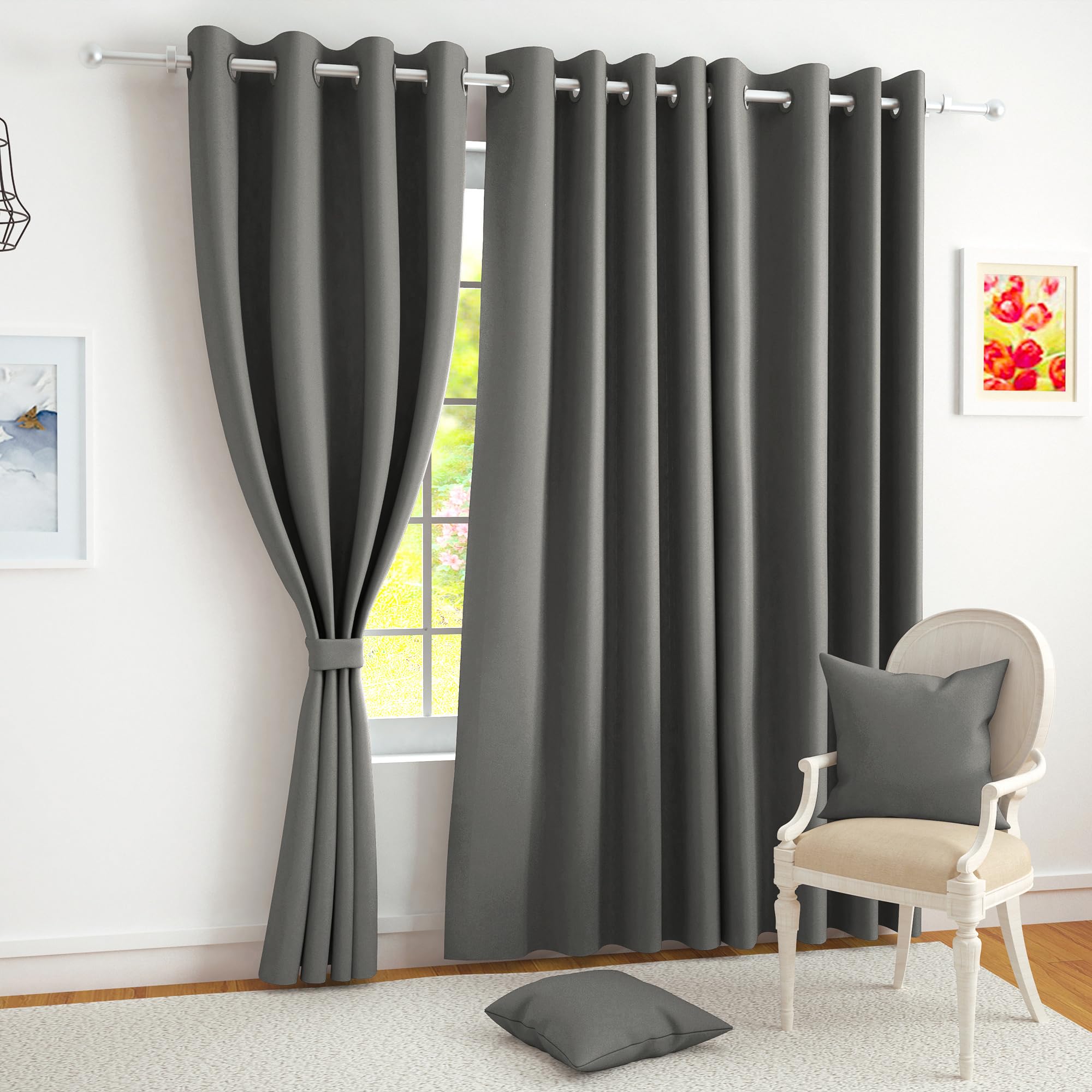 Story@Home 100% True Blackout Windows Curtain 5 Feet Set Of 2 | Solid Design |Room Darkening Curtain | Thermal Insulated Curtain