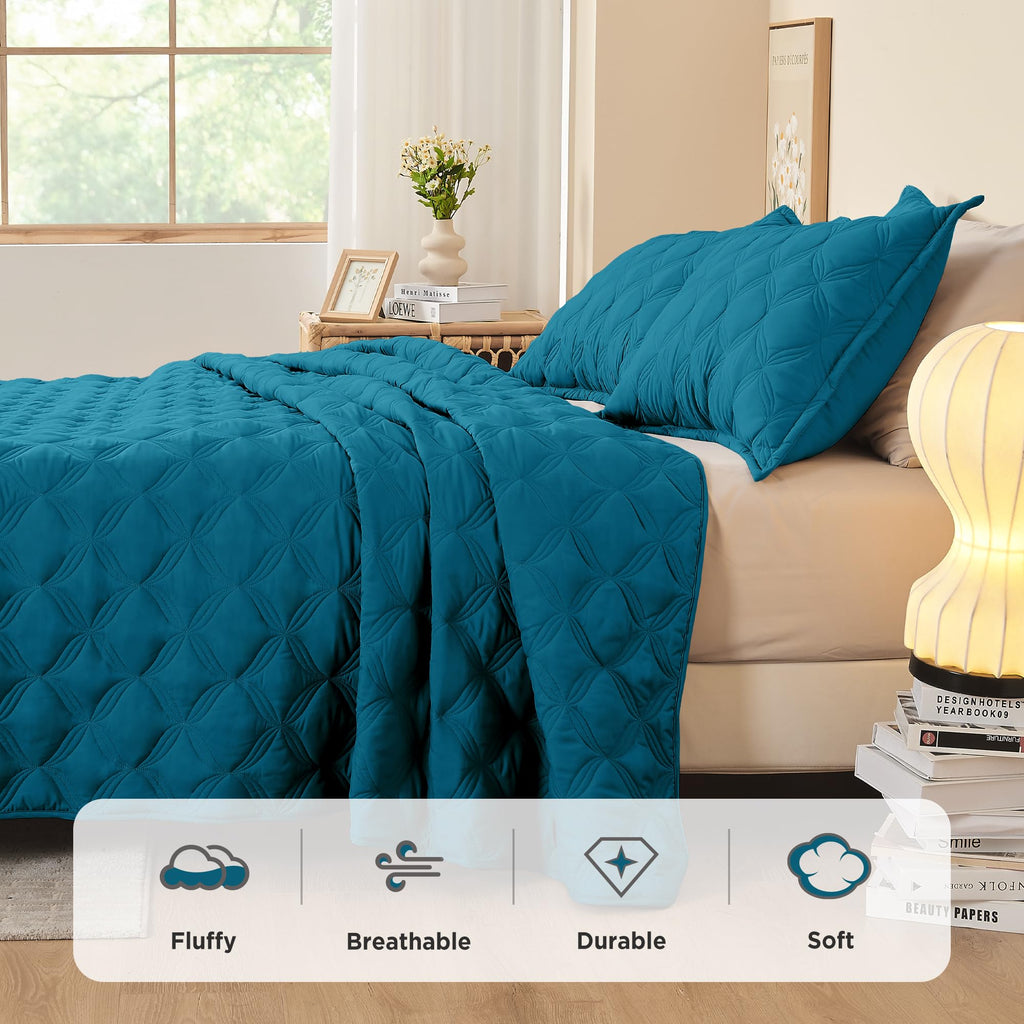 Litanika Twin Size Summer Quilt Comforter Teal - Lightweight Bedspreads & Coverlets Turquoise - Bedding Cover Bed Decor All Seas