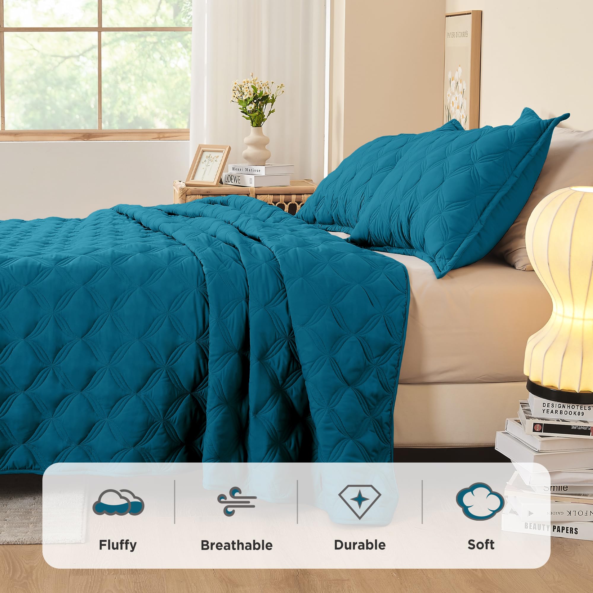 Litanika Twin Size Summer Quilt Comforter Teal - Lightweight Bedspreads & Coverlets Turquoise - Bedding Cover Bed Decor All Seas
