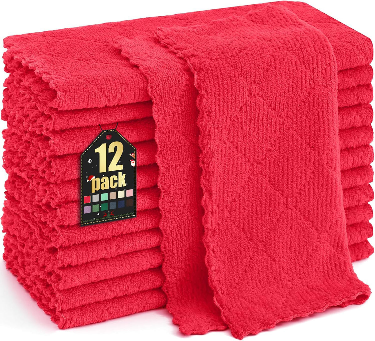 Homaxy 12 Pack Kitchen Dish Cloths (10 X 10 Inches, Red), Super Soft And Absorbent Coral Velvet Dish Towels, Nonstick Oil Fast D