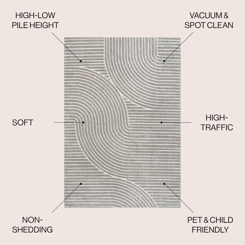 Jonathan Y Scn100A-3 Skagen High-Low Minimalist Curve Geometric Indoor/Outdoor Area Rug, Modern, Contemporary, Geometric, Bohemi