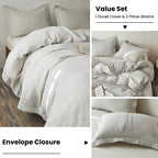 Simple&Opulence 100% Linen Duvet Cover Set With Crossed Embroidery Washed - 3 Pieces (1 Duvet Cover With 2 Pillow Shams) Soft Breathable Farmhouse - Linen, King Size