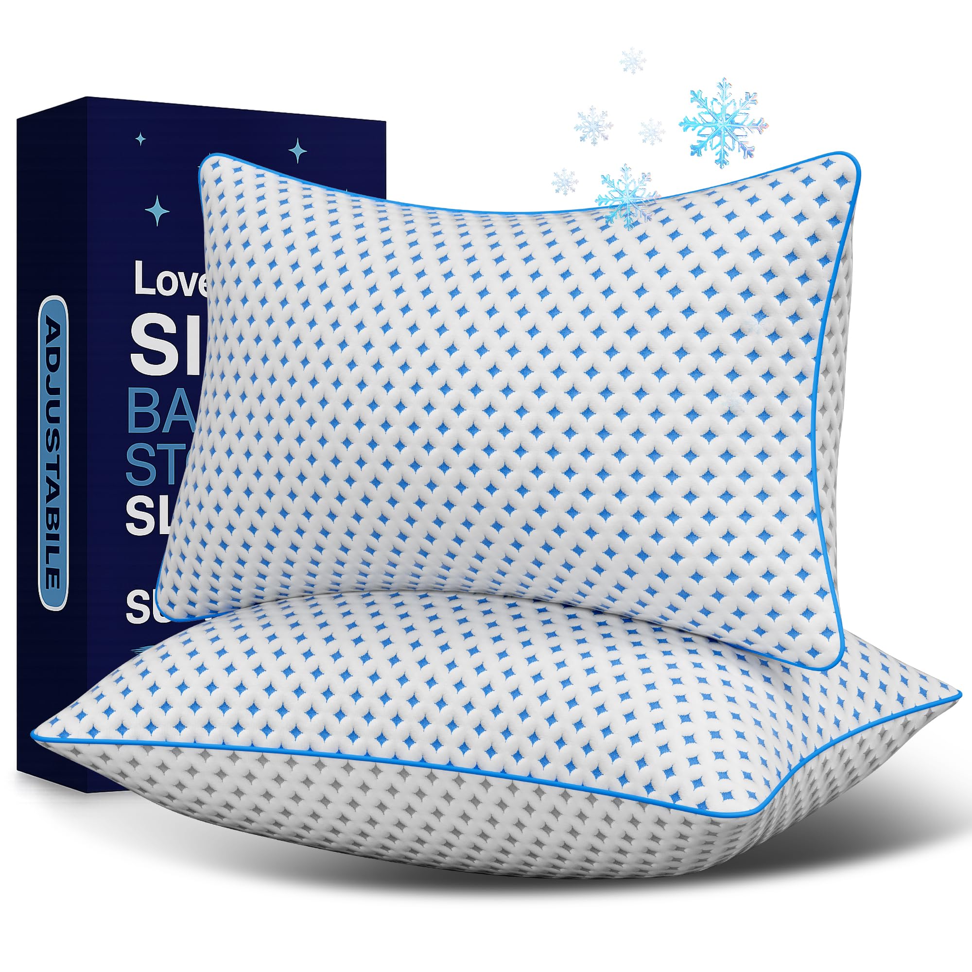 LOVELYREST Memory Foam Pillows 2 Pack - Adjustable Loft Cooling Pillows Standard Size Set of 2 for Sleeping, Firm, Supportive, a