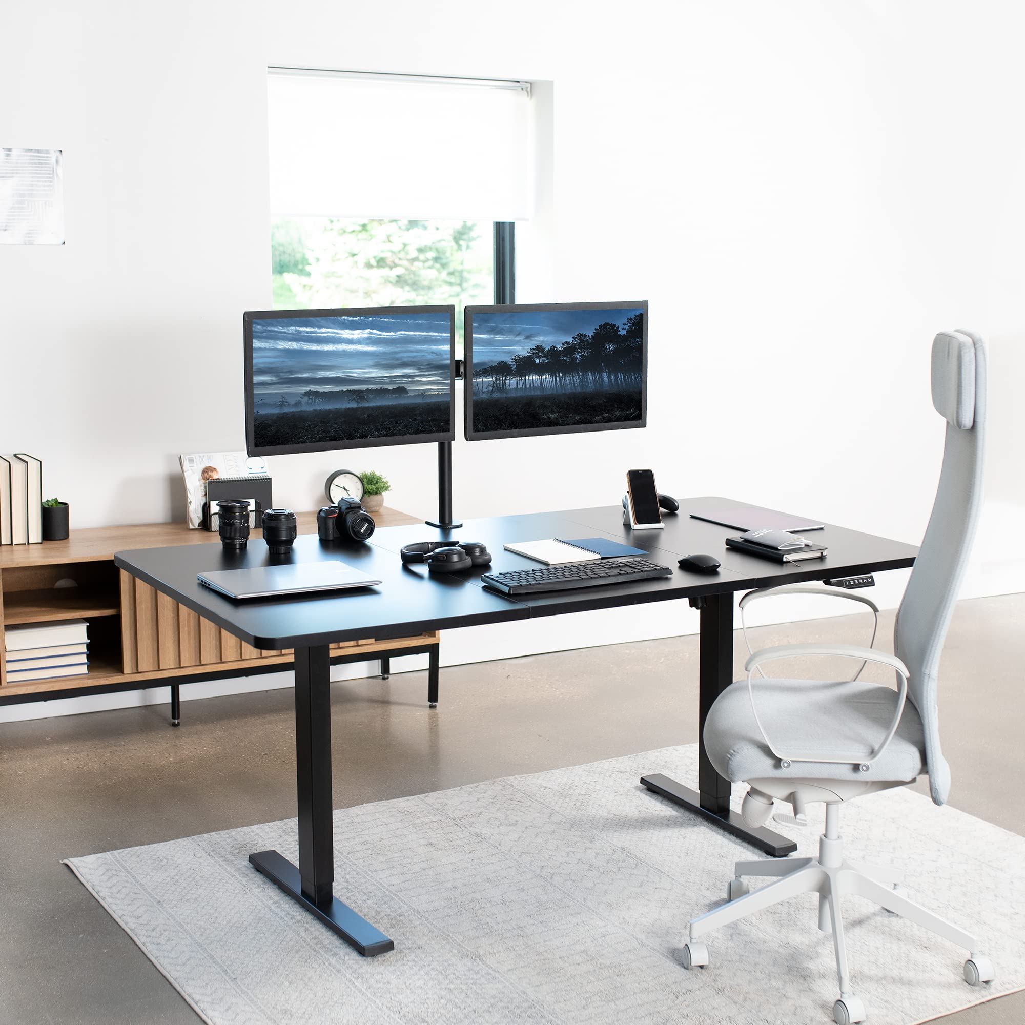Vivo Electric Height Adjustable 71 X 36 Inch Memory Stand Up Desk, Extra Deep Black Table Top, Black Frame, Standing Workstation With Preset Controller, 1B Series, Desk-Kit-1B7B-36