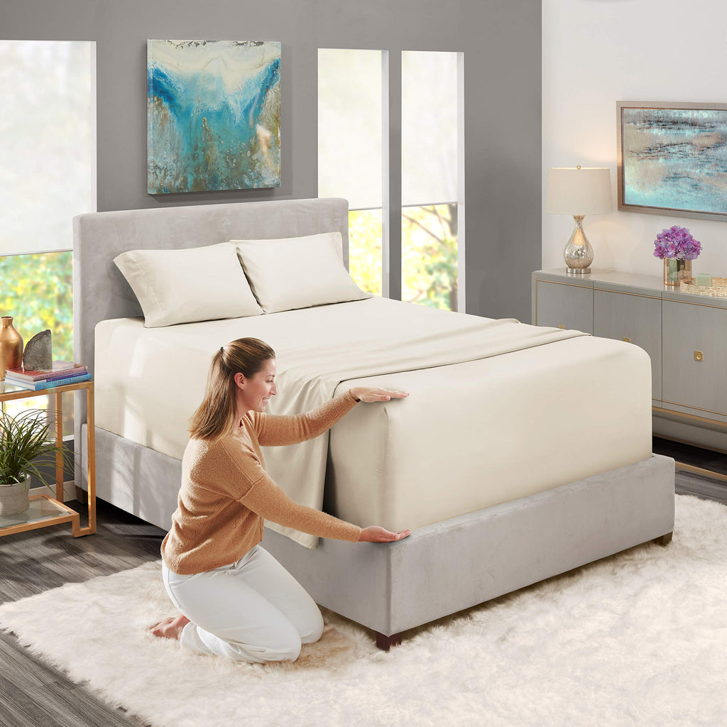 Nestl Extra Deep Pocket Sheets - Fits Mattress 18-24 Inches Deep, Extra Deep Pocket King Size Sheets Sets, 4 Piece King Size Sheets, King Sheets Deep Pocket, Off White Sheets
