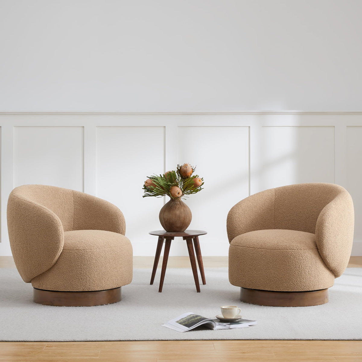 Kislot Swivel Accent Chair Round Barrel Armchair Upholstered Performance Fabric For Living Room Bedroom Reading Waitingroom,2 Pc