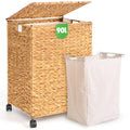 Livole Wicker Laundry Hamper with Lid & Wheel, Rattan Laundry Basket, 90L