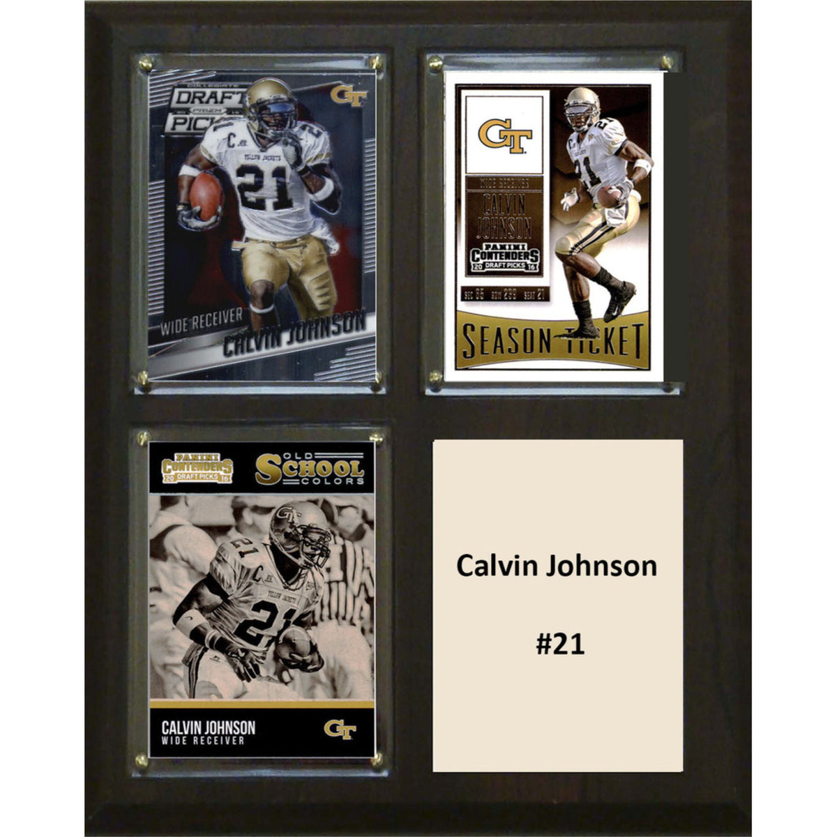 Ncaa 8 Inch X10 Inch  Calvin Johnson Georgia Tech Yellow Jackets Three Card Plaque