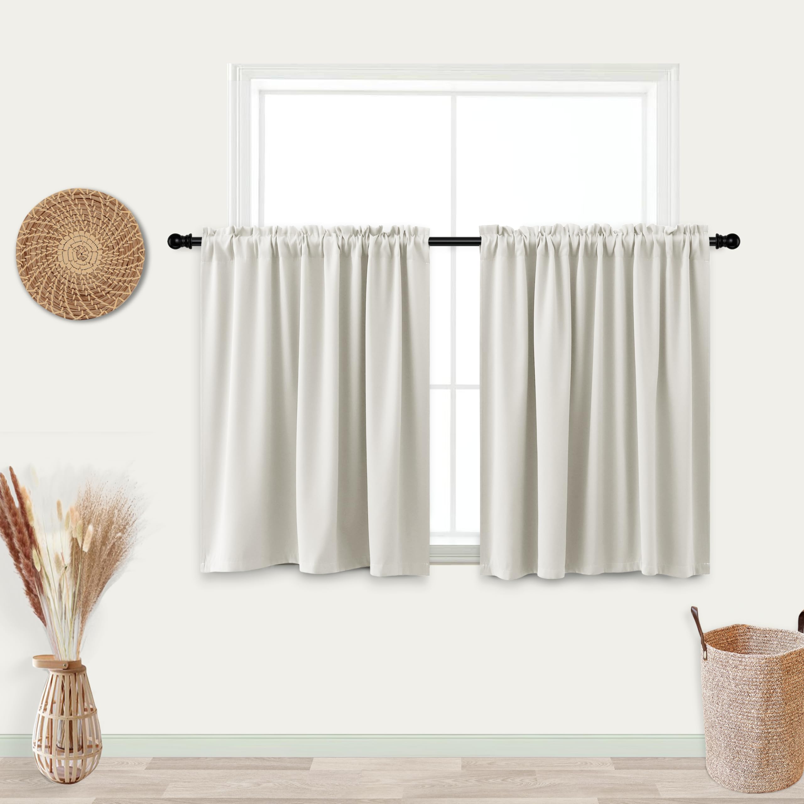 Koufall Kitchen Curtains Cafe Curtain Tiers Short Blackout Small Curtains For Bathroom Window Wide 34 X 30 Length Cream White Beige