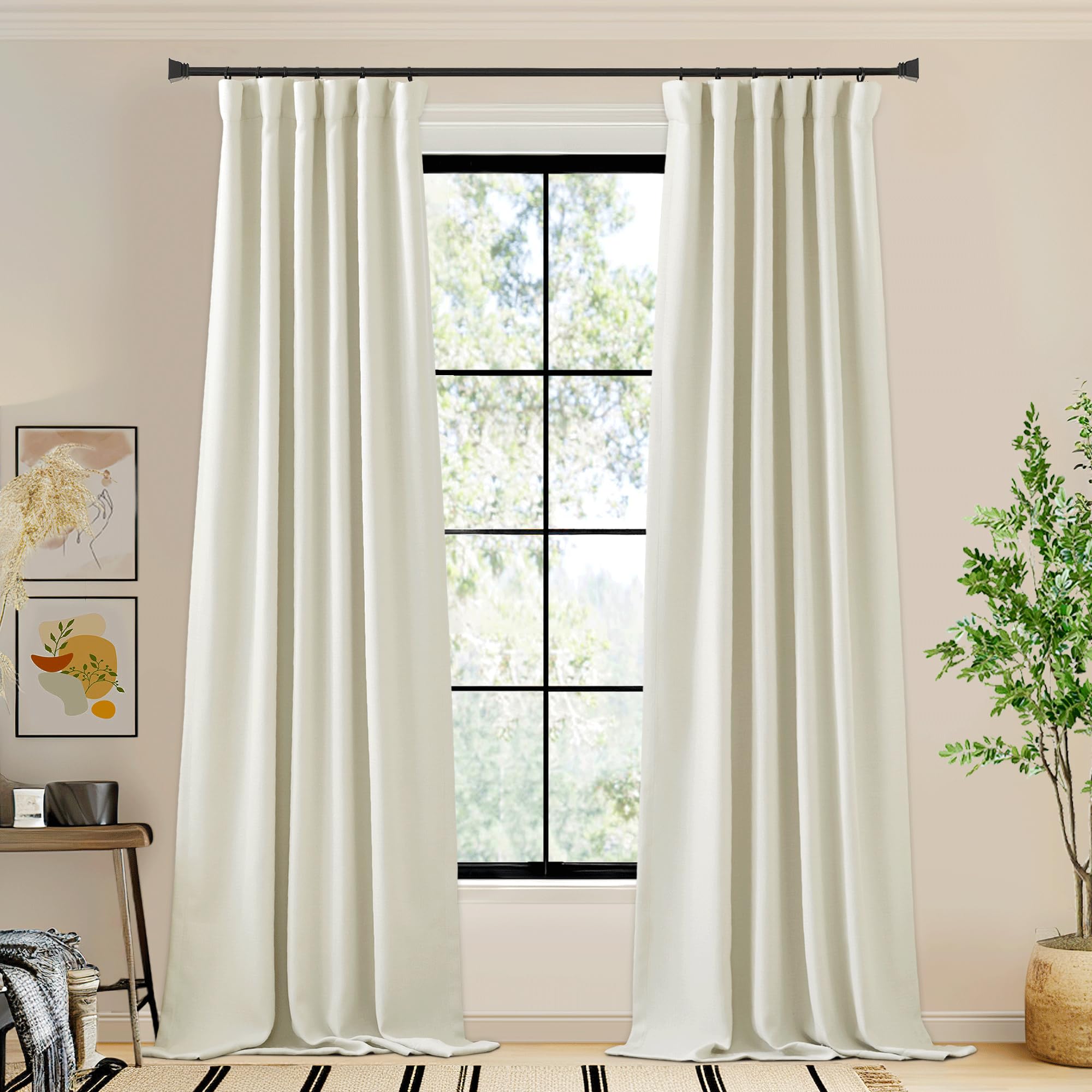 Nicetown Faux Linen Room Darkening 120 Inch Curtains For Bedroom, Rod Pocket/Back Tab/Hook Belt Light Blocking Noise Dampening W