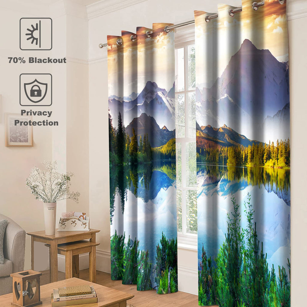 Jekeno Mountain Forest Blackout Curtains Tree Lake In Sunny Sky Nature Scenery Decor For Bedroom Living Room Grommet Window Drap