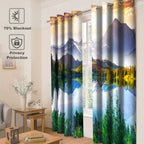 Jekeno Mountain Forest Blackout Curtains Tree Lake In Sunny Sky Nature Scenery Decor For Bedroom Living Room Grommet Window Drap