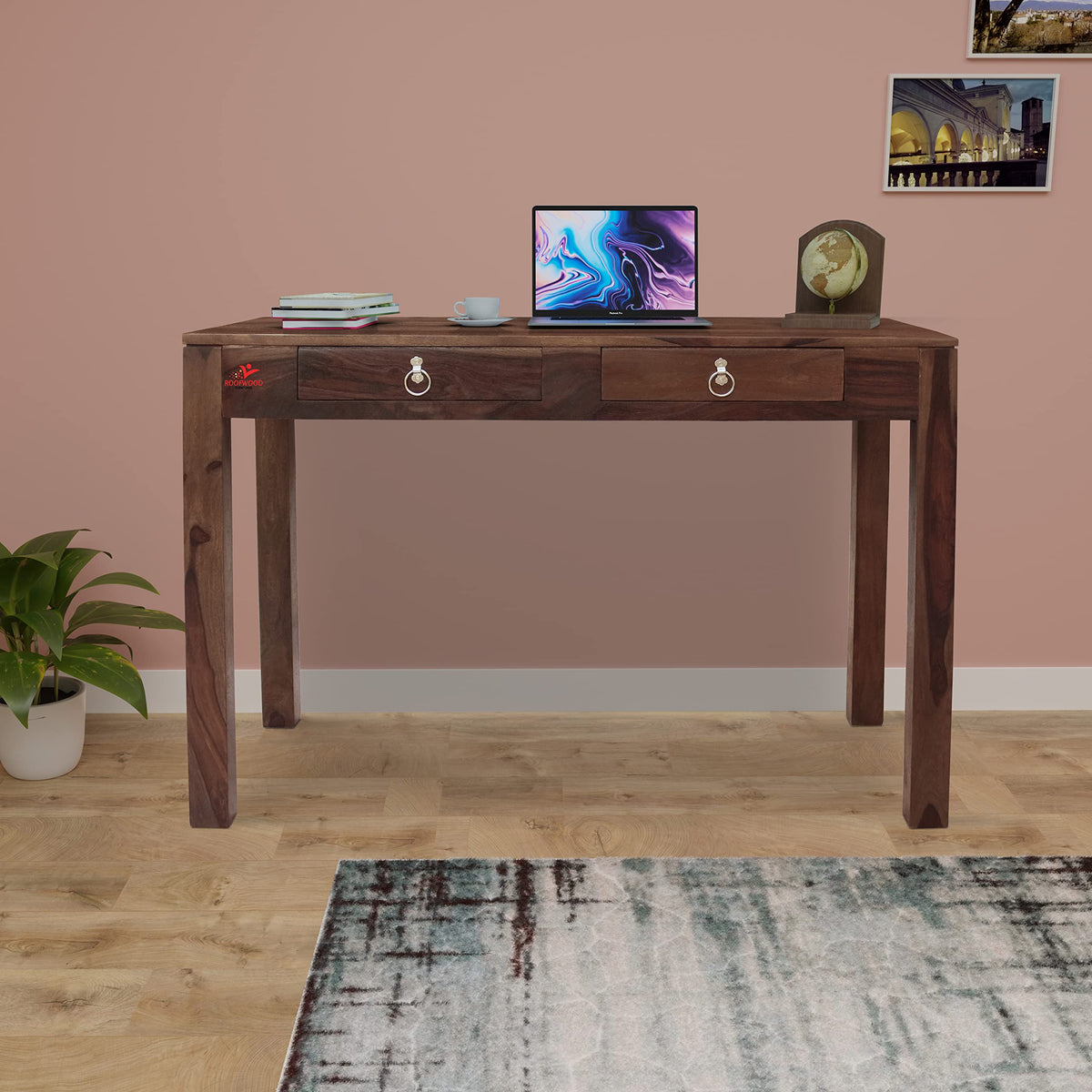 Roofwood Sheesham Wood Reading Writing Study Table Computer Work Station Desk With 2 Drawers Storage For Home Office Students (W