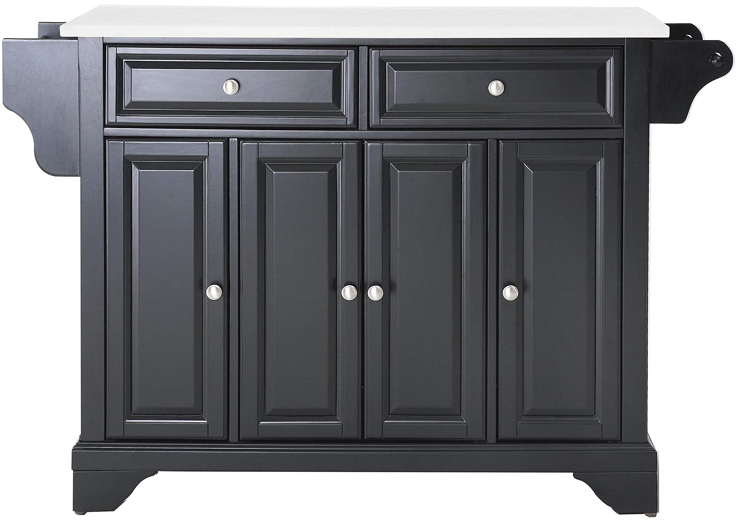 Crosley Furniture Lafayette Stone Top Rolling Kitchen Island Storage Cart, Microwave Stand, Spice Rack, Black