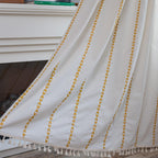 Sutuo Home Boho Curtains For Bedroom Living Room 108 Inches Long,Semi Blackout Farmhouse Tassels Vintage Bohemian Embroidery Drape, Rod Pocket 1 Panel 52' W X 108' L, White And Gold
