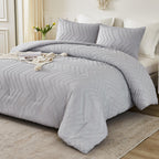 Litanika Light Grey California King Comforter Set, 3 Pieces Cal King Oversized Chevron Tufted Bedding Comforter Sets, Fluffy Bed