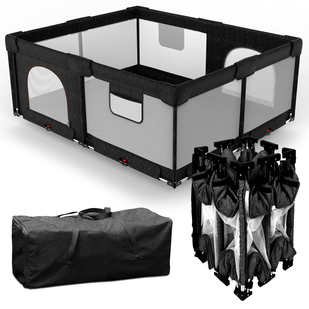 PATYWAGA Foldable Baby Playpen with Gate, Extra Large Collapsible Play Yard for Babies & Toddlers, Portable Travel Play Pen with