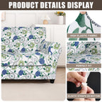 Searchi Stretch Sofa Cover Printed Couch Cover, Floral Pattern 4 Pieces Sofa Slipcover With 3 Separate Cushion Cover, Washable Furniture Protector For Living Room(Sofa, Green Flowers)