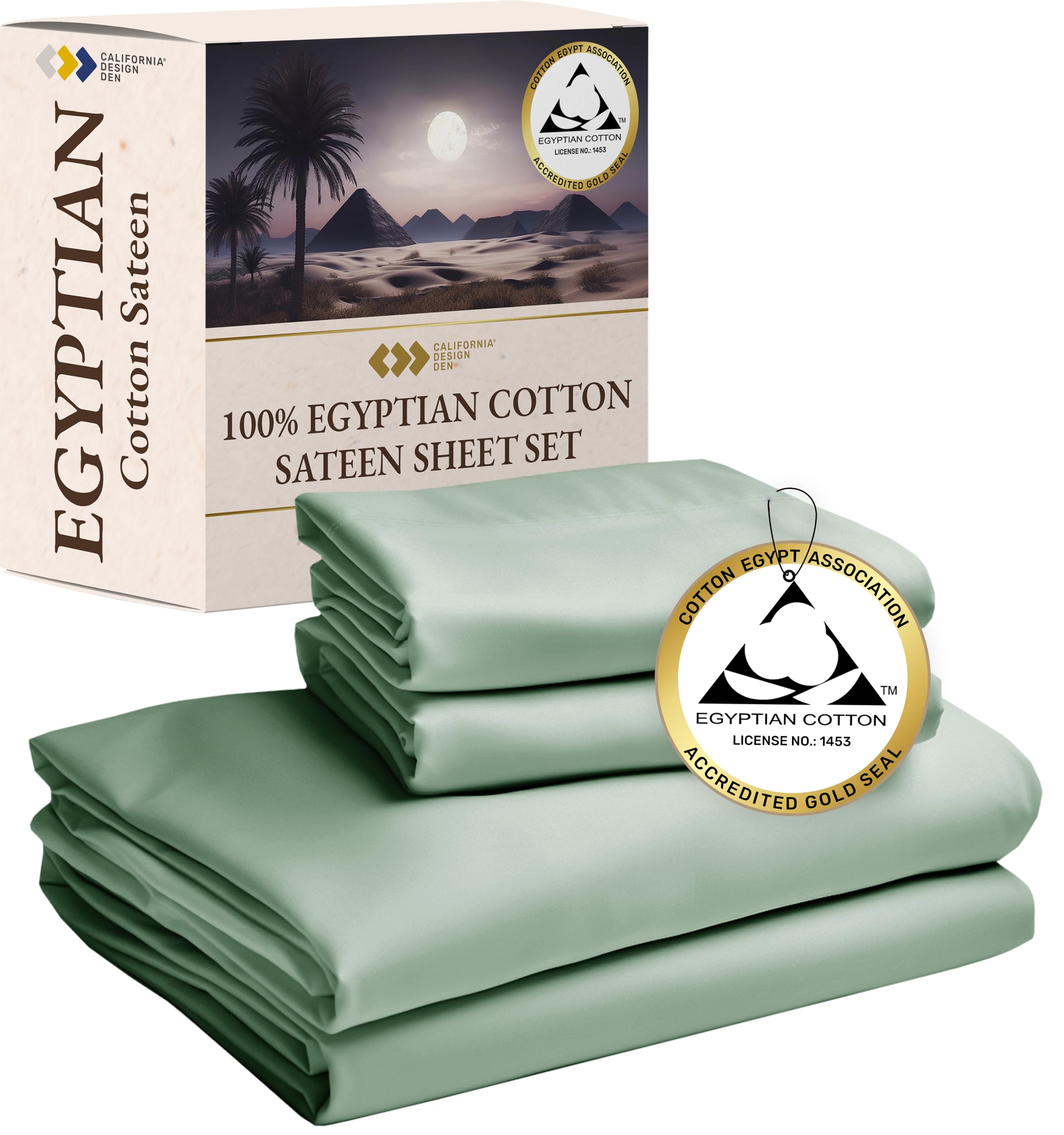 California Design Den Certified Luxury 100% Egyptian Cotton Sheets King Size, Deep Pocket Sateen Cooling Sheets For Hot Sleepers