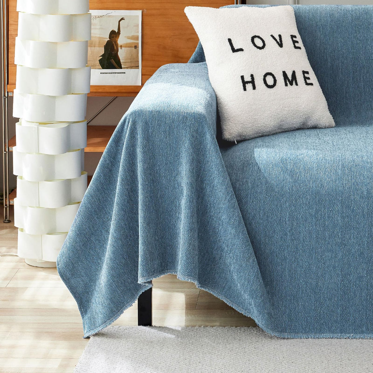 Handontime Couch Slipcover Dog Sofa Covers Boho Couch Cover For Dogs Blue Sofa Throw Cover Bohemian Sofa Covers For 3 Cushion Couch Herringbone Sectional Couch Cover Slipcovers For Sofas, 91' X118'