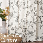 Lazzzy Farmhouse Linen Curtains Black Floral Curtains 108 Inch Length Back Tab Drapes For Living Room Bedroom Light Filtering Co