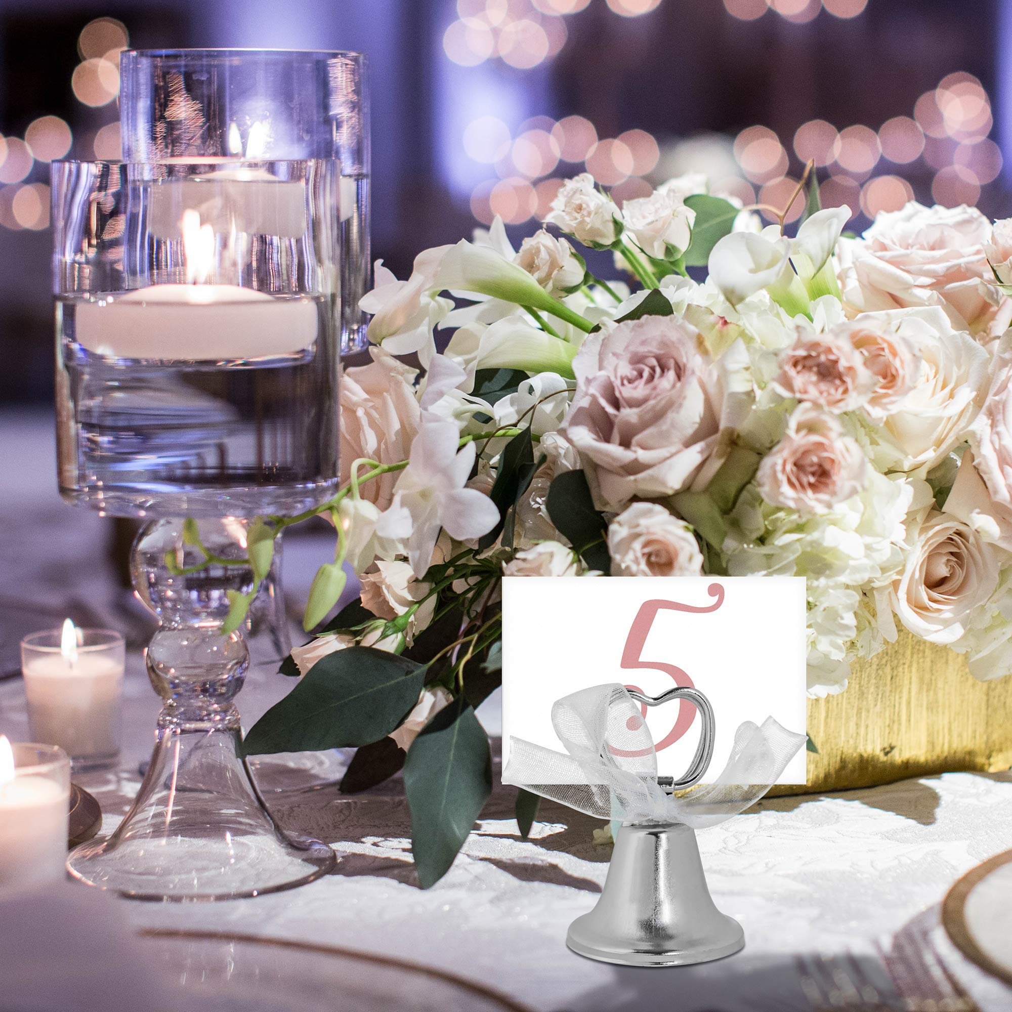 Silver Bell Place Card Holders For Table Numbers, Restaurant Menu, Weddings, Party Decoration (12 Pack)