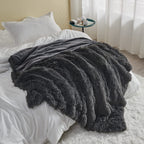 Gonaap Fuzzy Faux Fur Throw Blanket Queen Size Dark Grey Super Soft Cozy Plush Fuzzy Shaggy Blanket For Couch Sofa Bed (Dark Gre