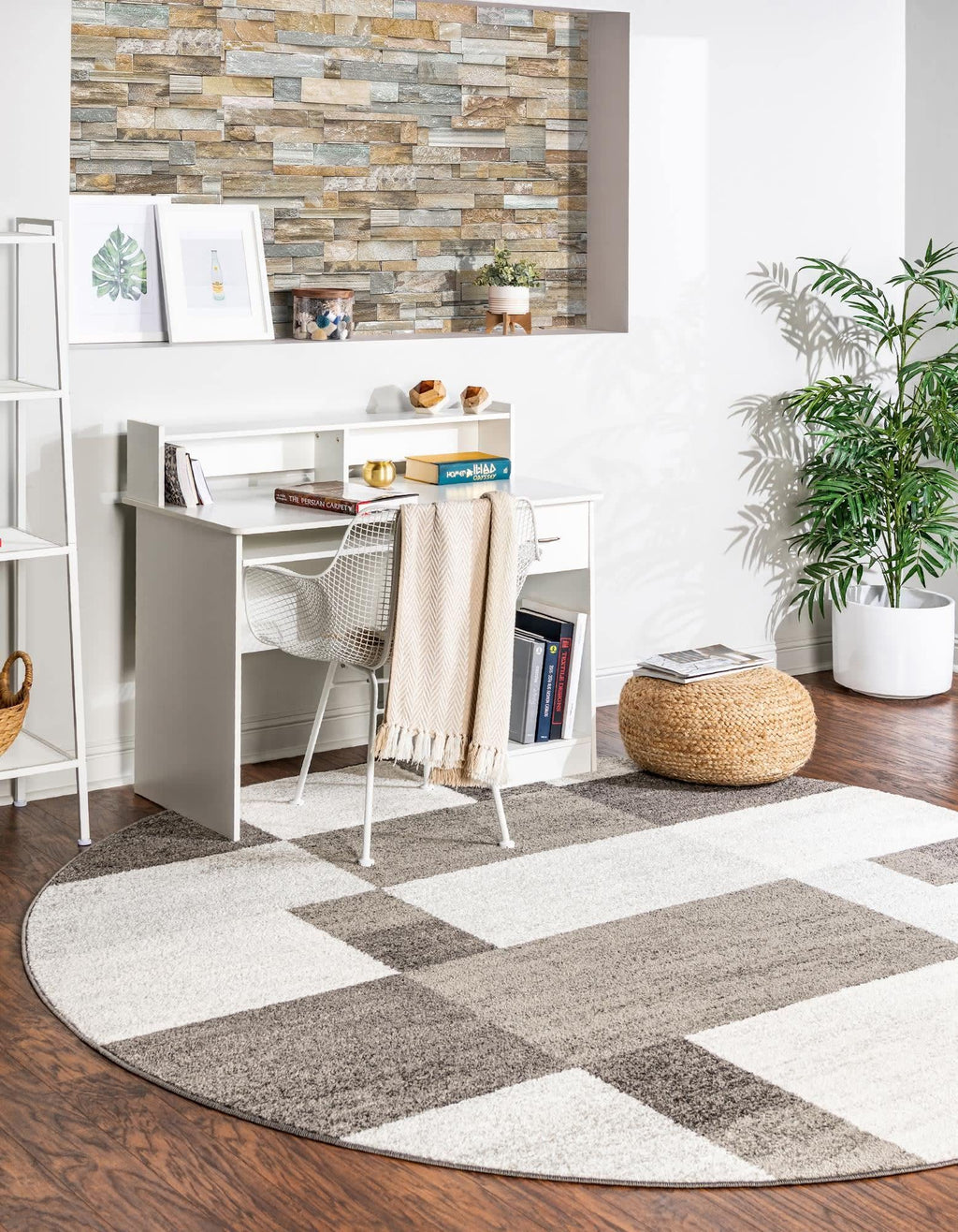 Unique Loom Autumn Collection Area Rug - Providence (7' 10'' Round, Gray/ Ivory)