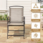 Crestlive Products Set Of 4 Patio Folding Chairs 4-Pack Dining Chairs Outdoor Portable Sling With Armrest For Camping, Beach, Garden, Pool, Backyard, Deck (Beige)