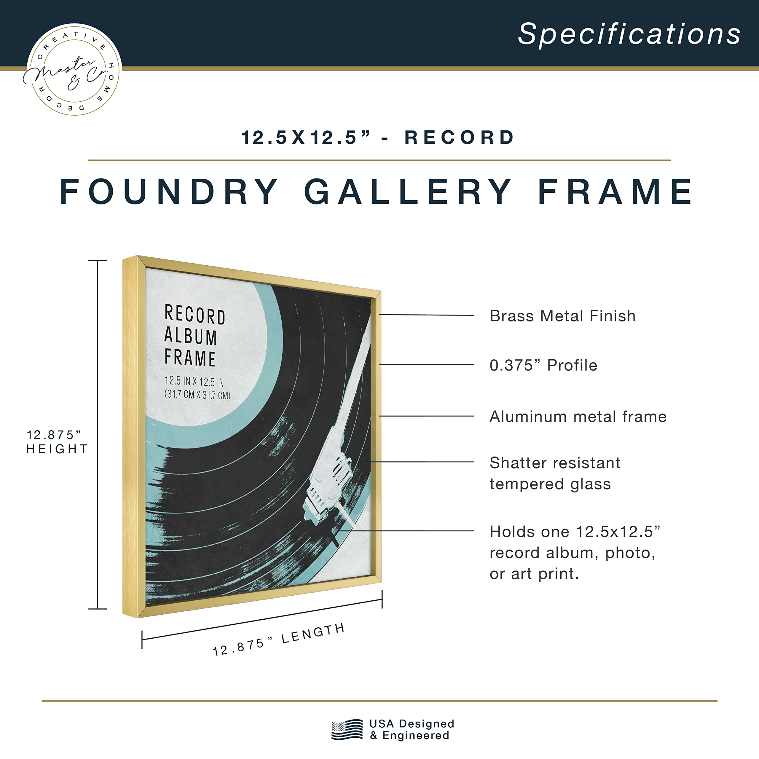 Mcs Master & Co. Foundry Metal Gallery Wall Frame, Brass, 12.5 X 12.5 In Without Mat
