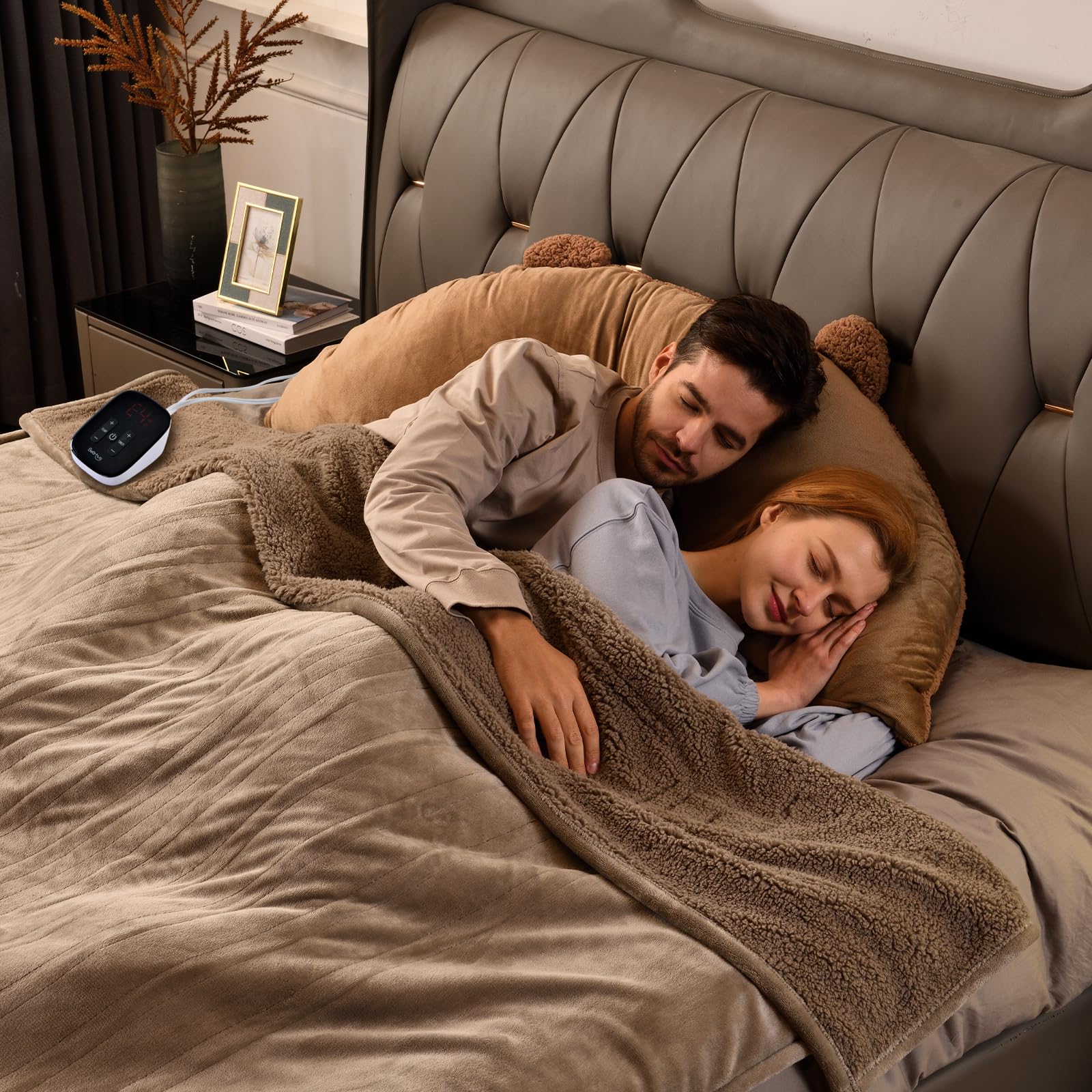 Bearhug Electric Blanket Full Size 77' X 84', Velvet & Sherpa Heated Blanket, 10 Heating Levels & 1-12H Auto Off, Over-Heat Pr