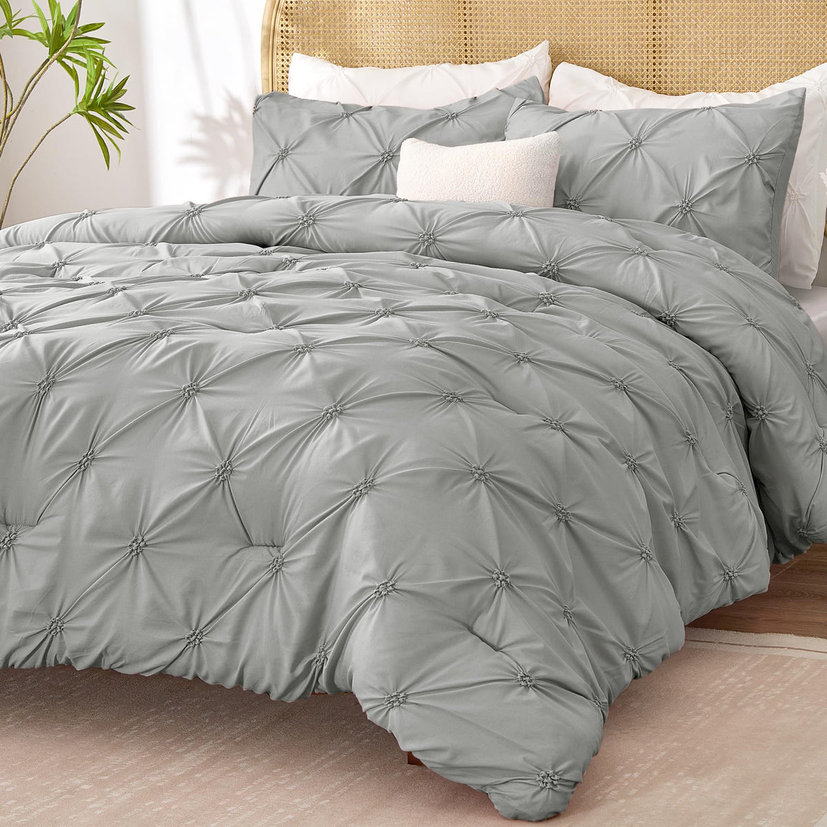 Bedelite Grey Twin Comforter Set For Girls - 2 Peices Boho Pintuck Bedding Comforter Sets, Lightweight Soft & Warm Twin Bedding