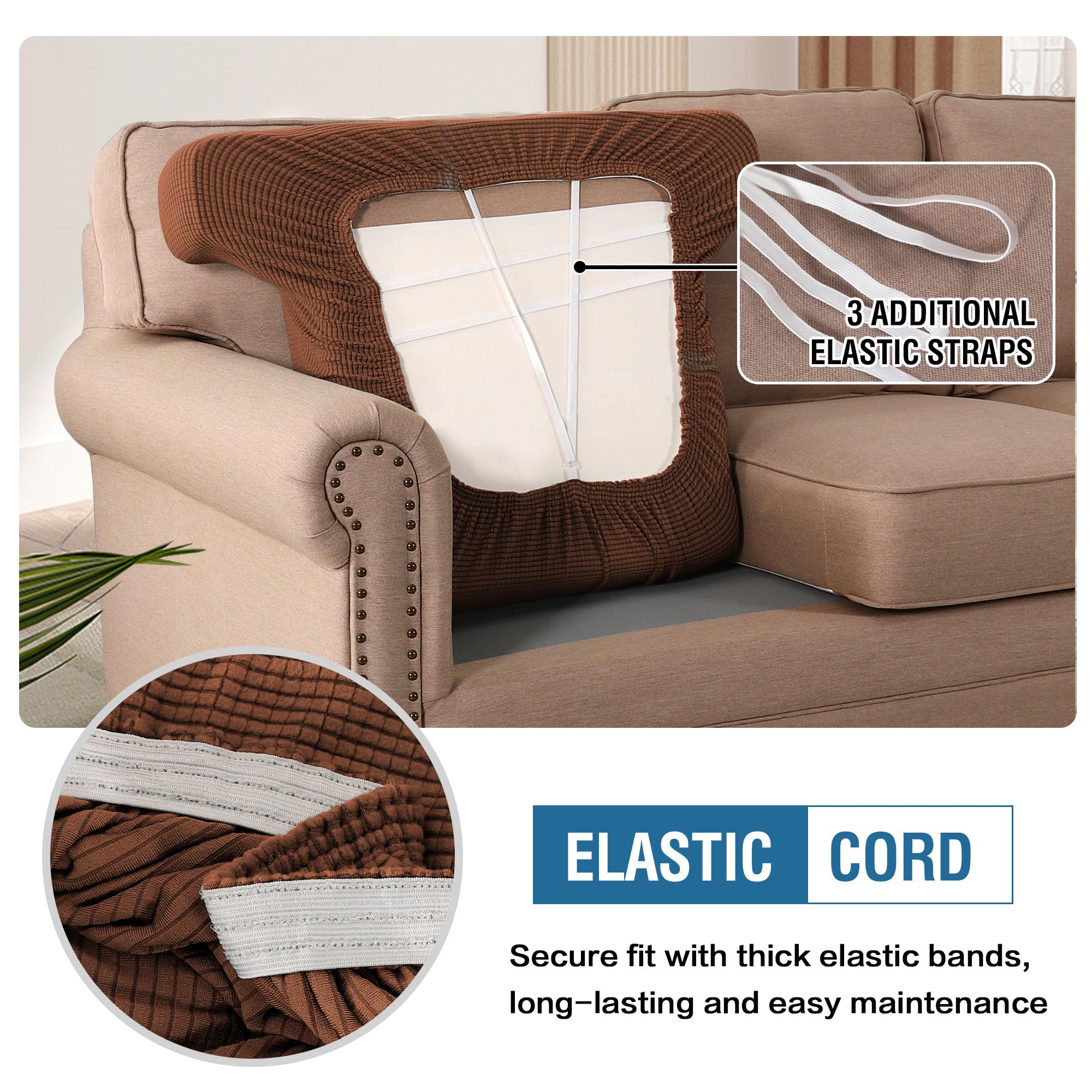 H.Versailtex Stretch T Cushion Chair Sofa Slipcover T Cushion Covers For Living Room Armchair Couch Cover T Cushion Slipcover Seat Cover With Elastic Bands Thicker Jacquard Fabric, Caramel