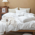 Fossa Duvet Cover Set 100% Washed Cotton Linen Feel Super Soft Breathable Cozy 3 Pieces Bedding Sets Solid Bright White Queen