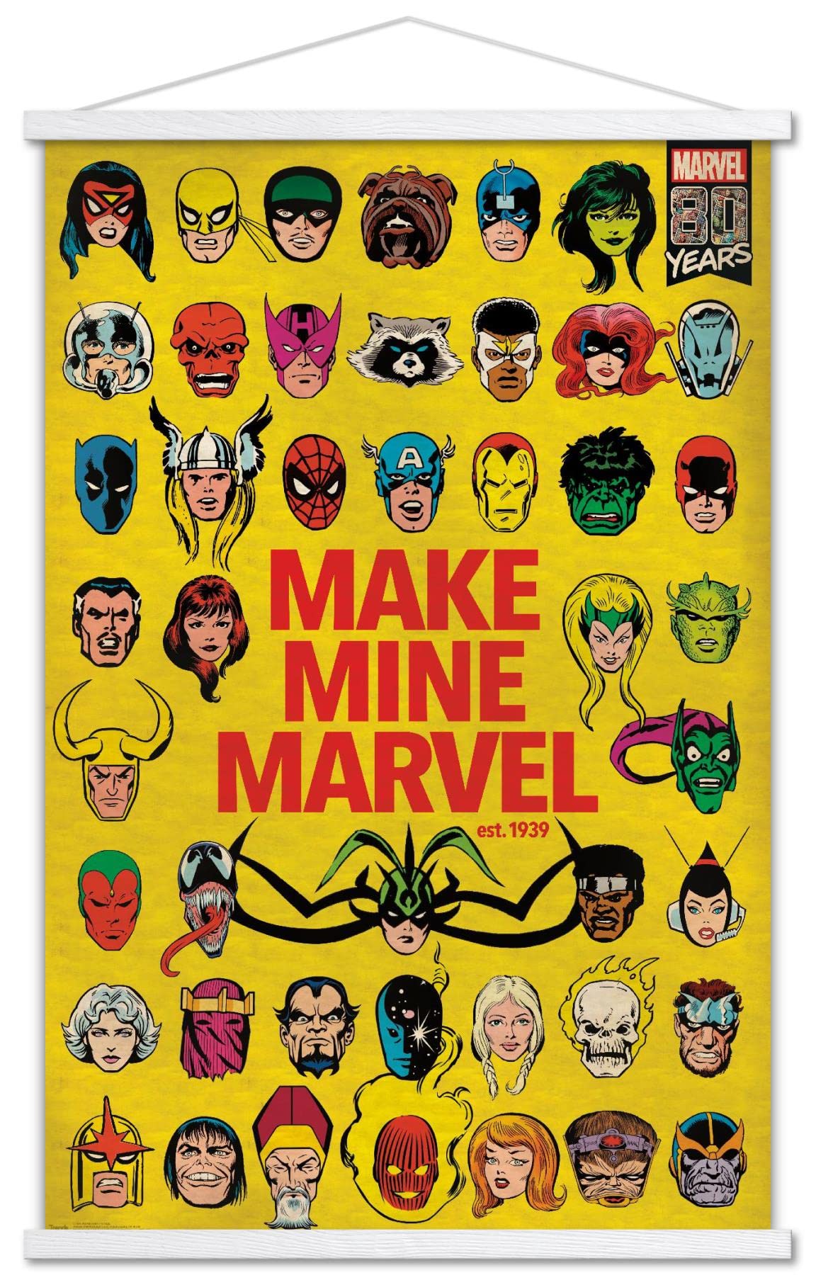 Trends International Marvel Comics - Marvel 80th Anniversary - Group Wall Poster, 22.375 x 34, Print and White Hanger Bundle
